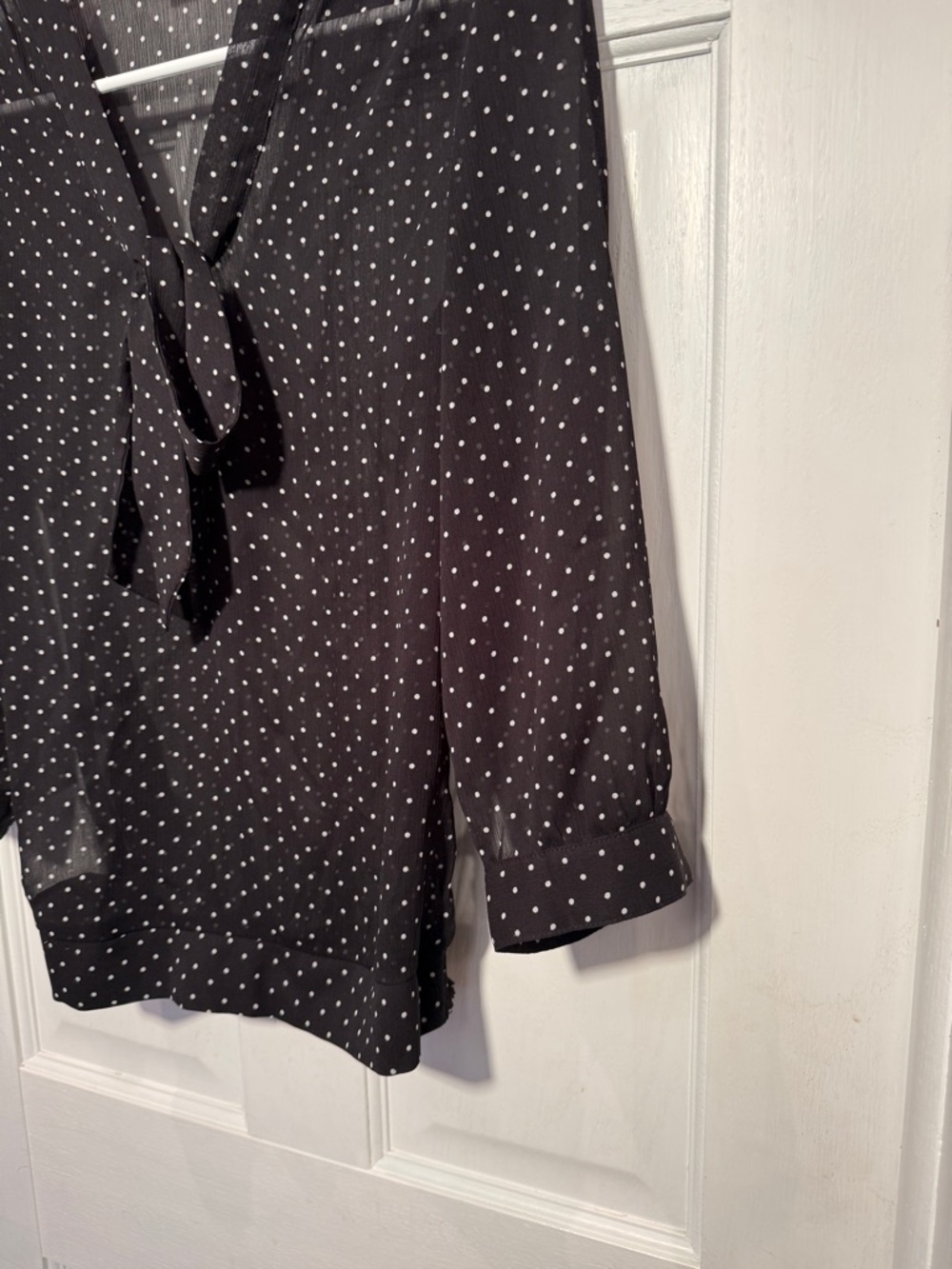 The Limited XS Sheer Polka Dot Blouse Tie Neck Chic Office Top - Picture 3 of 14
